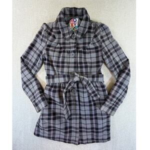 Roxy Women's Small Gray Pink Plaid Y2K Button Front Vintage Casual Shirt Jacket